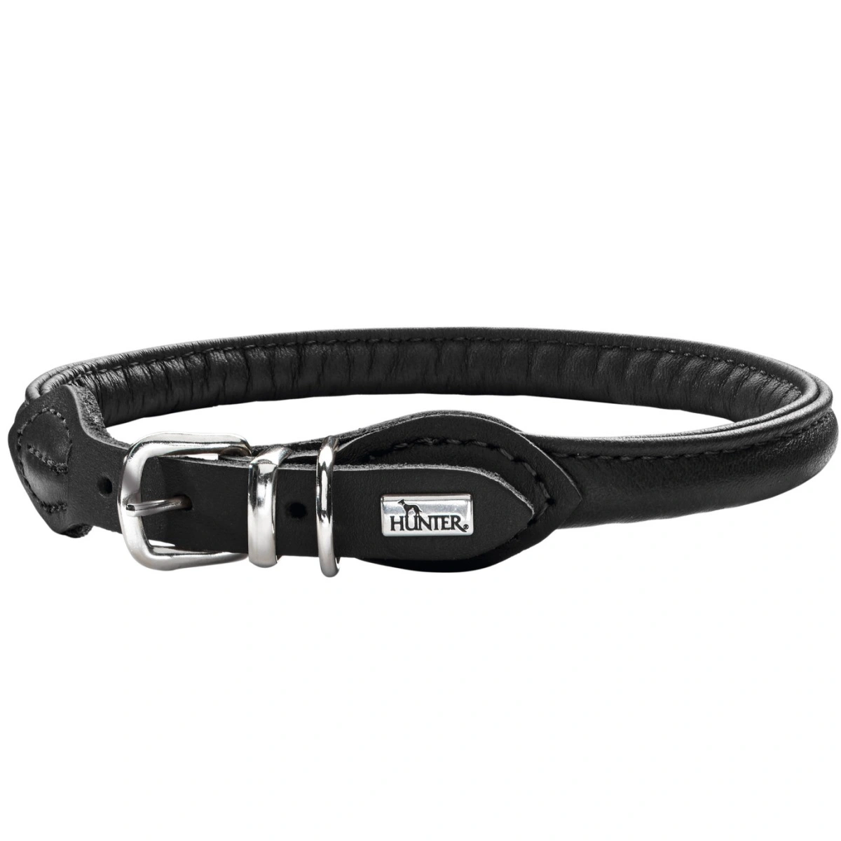 Hunter rundsyet oksehalsbånd 35/8 sort 35 cm - justering 28-32 cm skånsom komfort